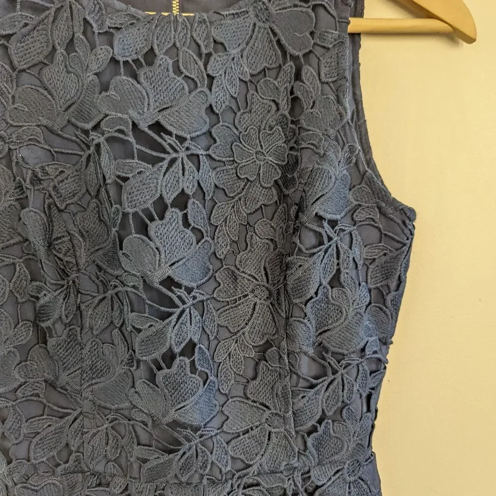 KEEPSAKE navy blue floral lace Say My Name midi dress XS embroidered tulip